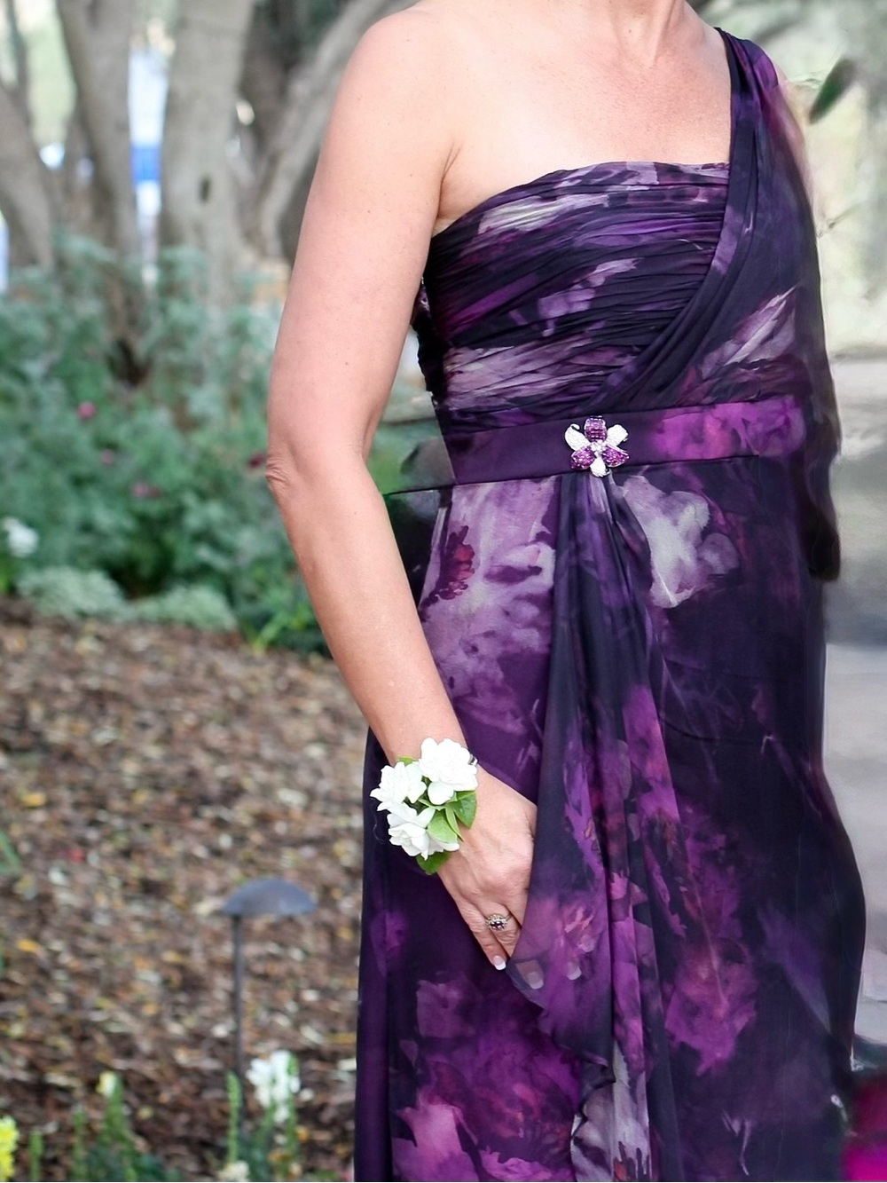 Theia Elegant One-Shoulder Purple Silk Floral Evening Dress Size 8